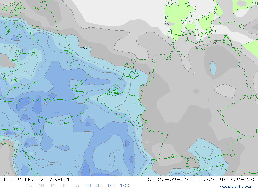 RH 700 hPa ARPEGE So 22.09.2024 03 UTC