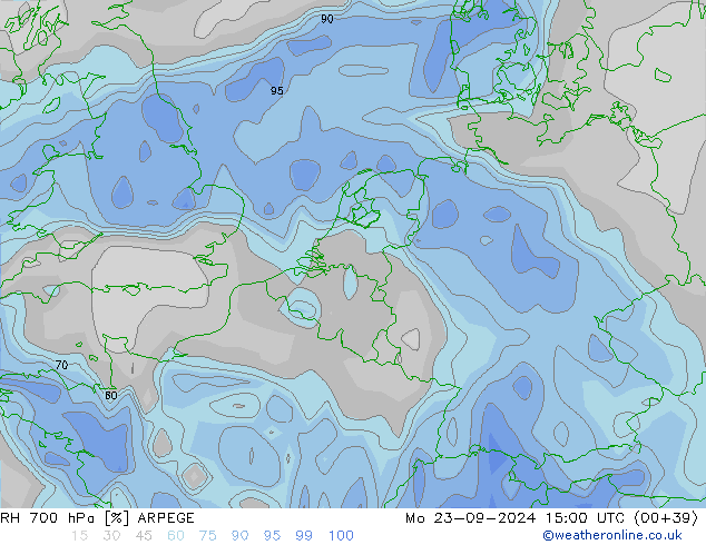 RH 700 hPa ARPEGE Mo 23.09.2024 15 UTC