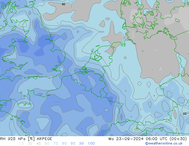 RH 925 гПа ARPEGE пн 23.09.2024 06 UTC