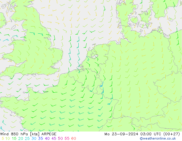 Vento 850 hPa ARPEGE lun 23.09.2024 03 UTC