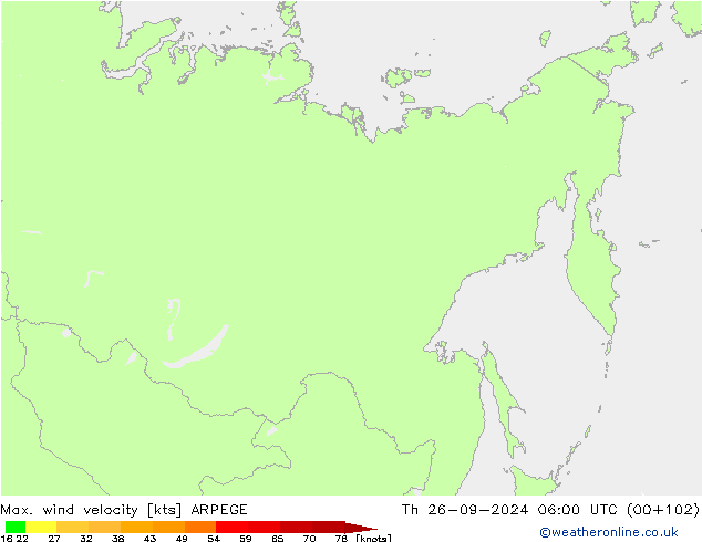 Max. wind velocity ARPEGE Qui 26.09.2024 06 UTC