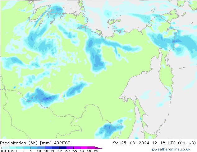 Precipitation (6h) ARPEGE We 25.09.2024 18 UTC