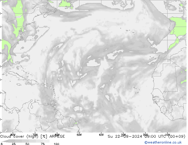 Nubes altas ARPEGE dom 22.09.2024 09 UTC