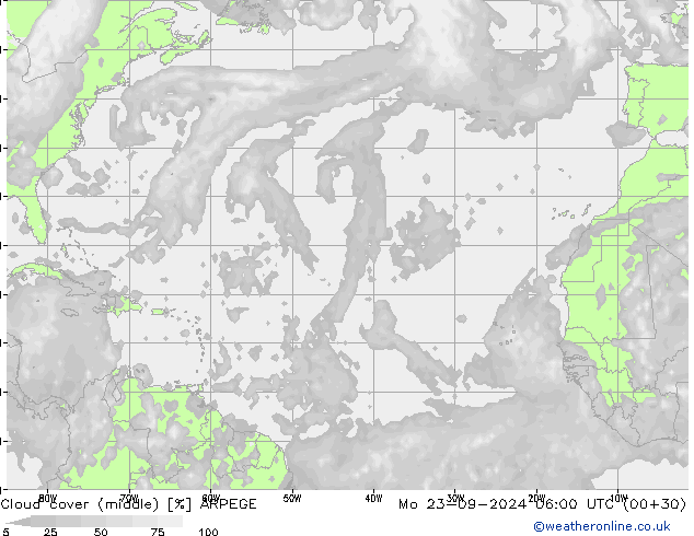 облака (средний) ARPEGE пн 23.09.2024 06 UTC