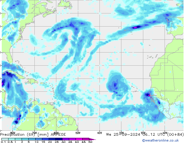 Precipitation (6h) ARPEGE St 25.09.2024 12 UTC