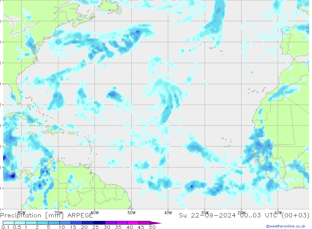 Yağış ARPEGE Paz 22.09.2024 03 UTC