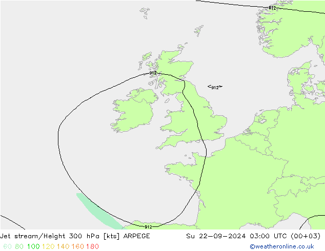 Jet stream/Height 300 hPa ARPEGE Su 22.09.2024 03 UTC