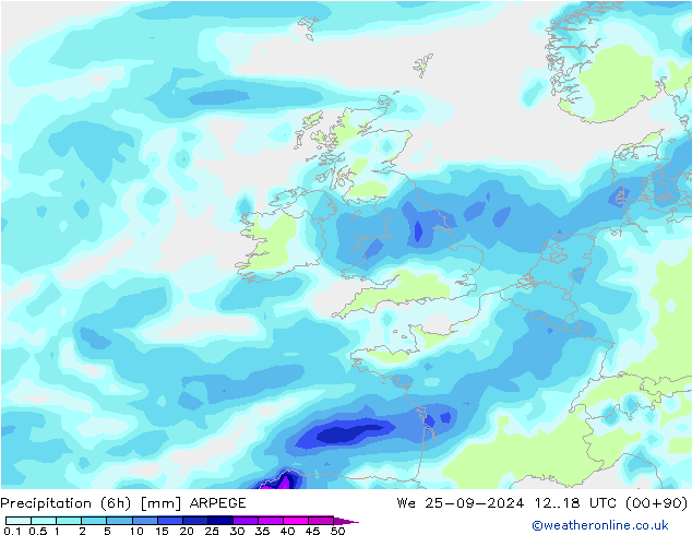 Precipitation (6h) ARPEGE St 25.09.2024 18 UTC