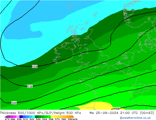 Thck 500-1000hPa ARPEGE We 25.09.2024 21 UTC