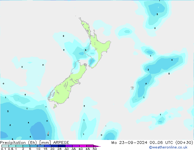 Precipitation (6h) ARPEGE Mo 23.09.2024 06 UTC