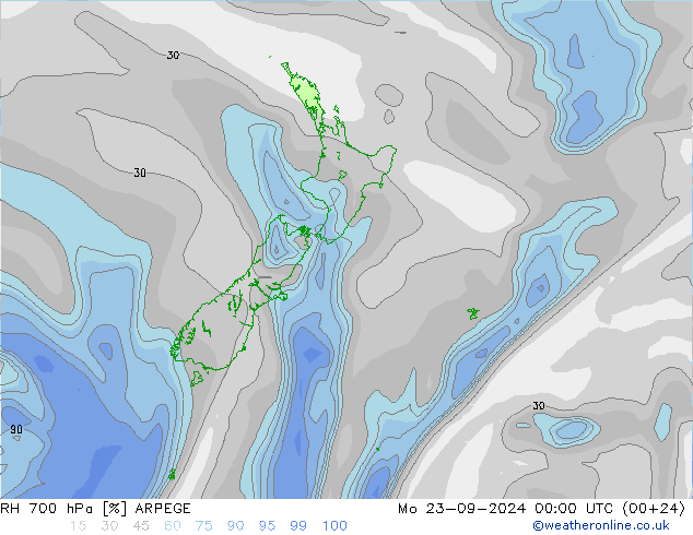 RV 700 hPa ARPEGE ma 23.09.2024 00 UTC