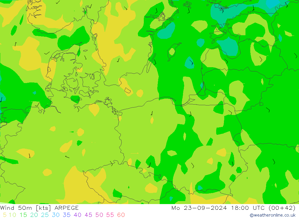 Vento 50 m ARPEGE Seg 23.09.2024 18 UTC