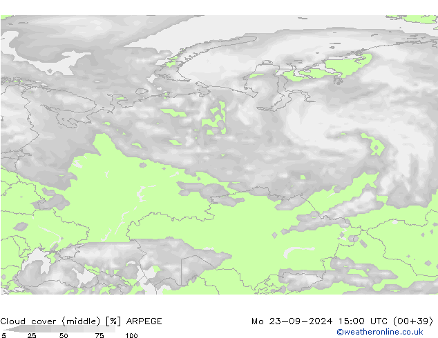 Bewolking (Middelb.) ARPEGE ma 23.09.2024 15 UTC