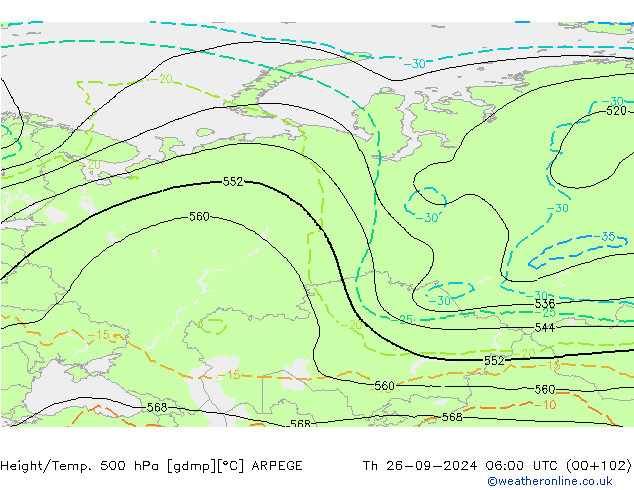 Height/Temp. 500 hPa ARPEGE Do 26.09.2024 06 UTC