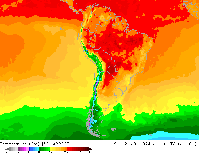 Temperature (2m) ARPEGE Ne 22.09.2024 06 UTC