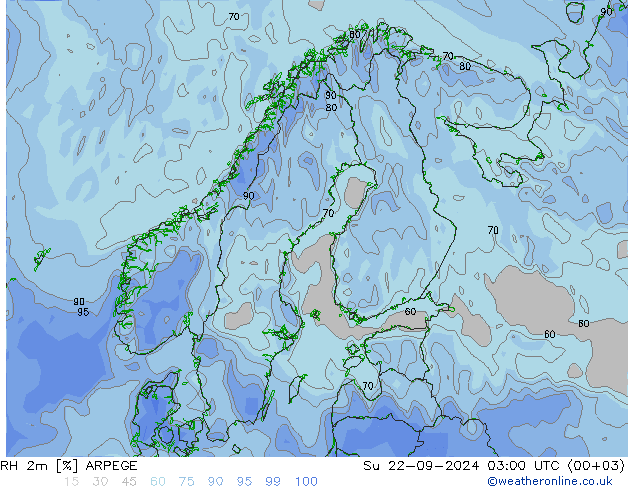 RH 2m ARPEGE Su 22.09.2024 03 UTC