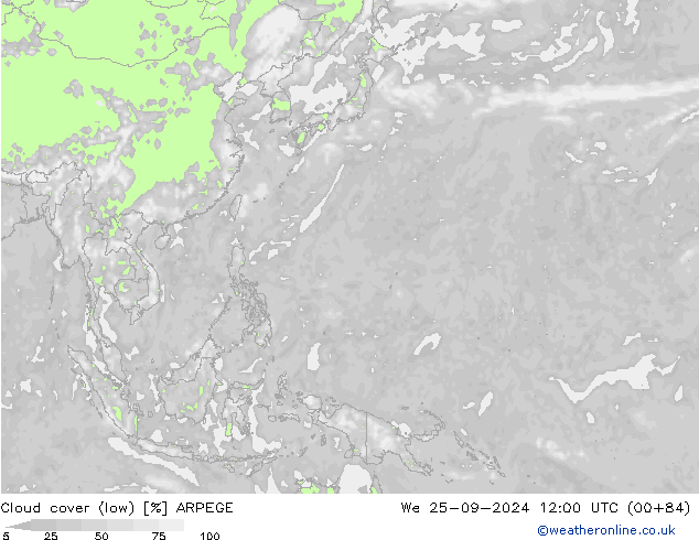 Bewolking (Laag) ARPEGE wo 25.09.2024 12 UTC