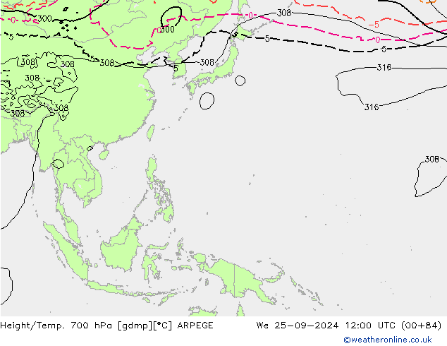 Height/Temp. 700 hPa ARPEGE We 25.09.2024 12 UTC