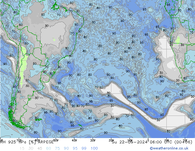 RH 925 hPa ARPEGE Su 22.09.2024 06 UTC