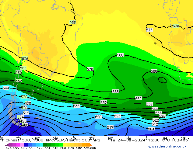 500-1000 hPa Kalınlığı ARPEGE Sa 24.09.2024 15 UTC