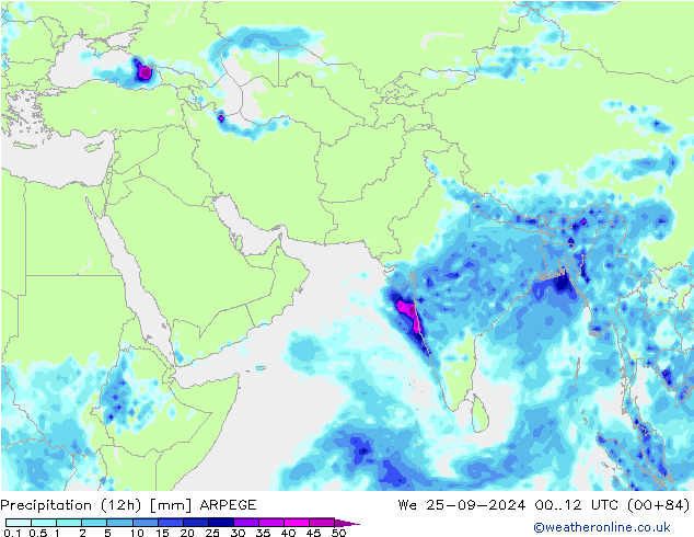 Precipitação (12h) ARPEGE Qua 25.09.2024 12 UTC