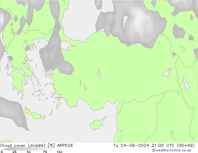 oblačnosti uprostřed ARPEGE Út 24.09.2024 21 UTC