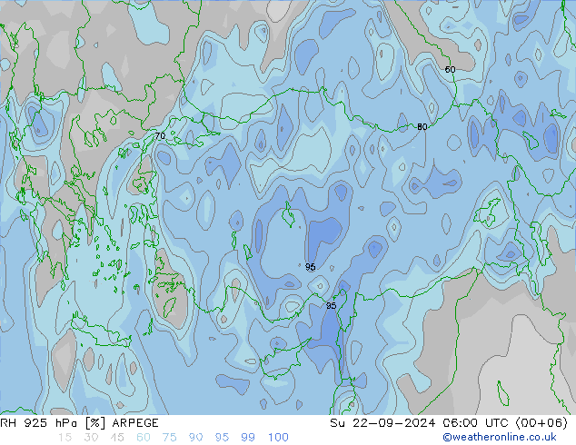 RH 925 hPa ARPEGE Su 22.09.2024 06 UTC