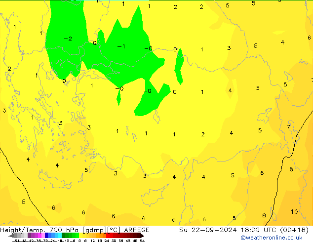 Height/Temp. 700 hPa ARPEGE Su 22.09.2024 18 UTC