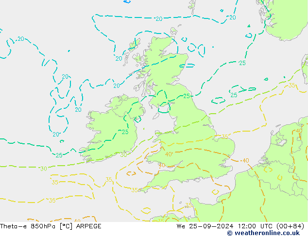 Theta-e 850гПа ARPEGE ср 25.09.2024 12 UTC