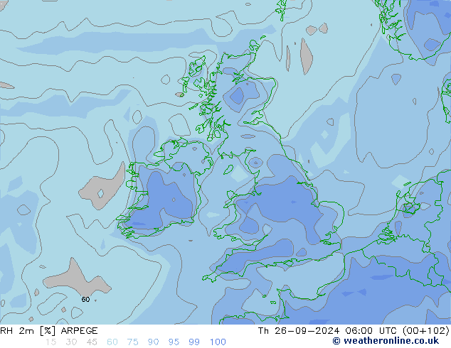 RH 2m ARPEGE Th 26.09.2024 06 UTC