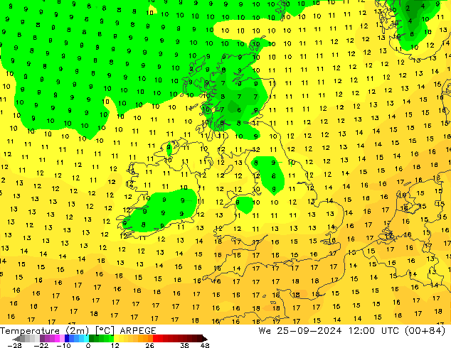 карта температуры ARPEGE ср 25.09.2024 12 UTC