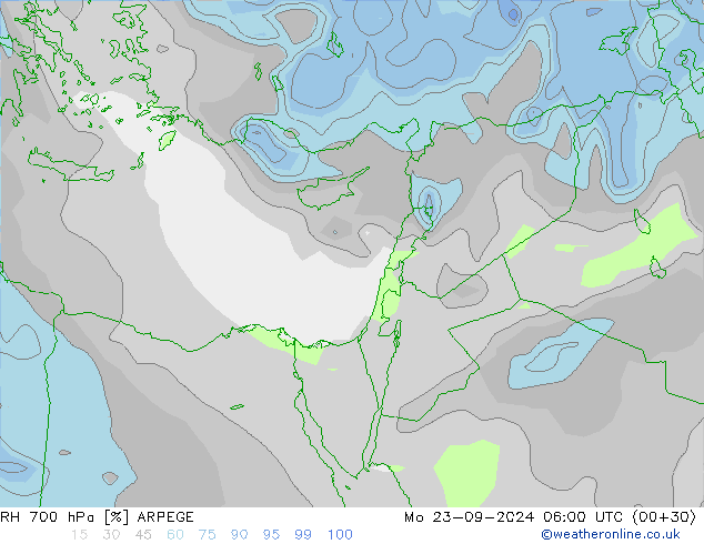 RH 700 hPa ARPEGE lun 23.09.2024 06 UTC