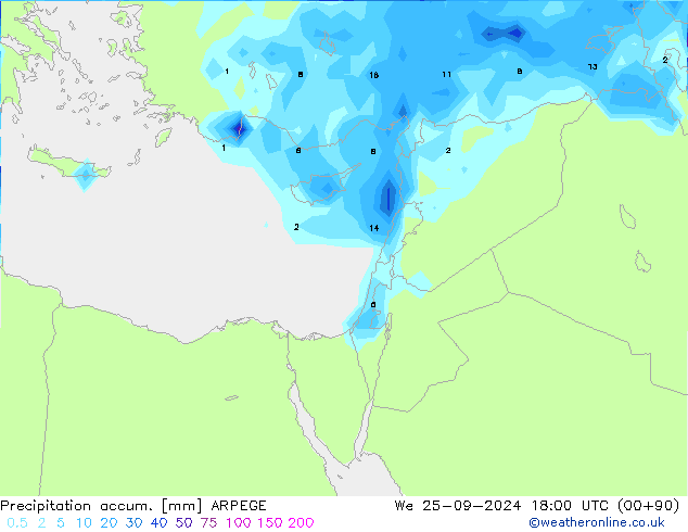 Precipitation accum. ARPEGE We 25.09.2024 18 UTC