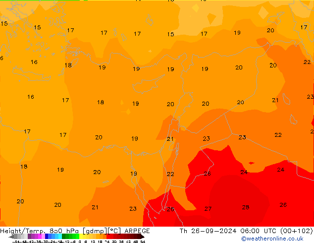 Height/Temp. 850 hPa ARPEGE Do 26.09.2024 06 UTC