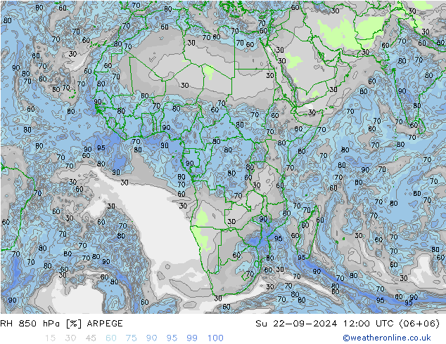 RH 850 hPa ARPEGE Su 22.09.2024 12 UTC