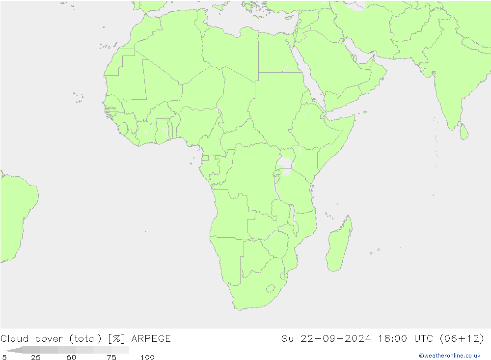 Cloud cover (total) ARPEGE Su 22.09.2024 18 UTC