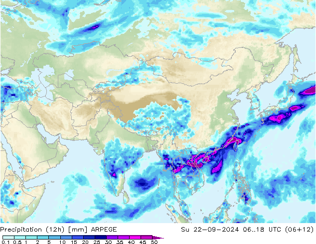 Precipitation (12h) ARPEGE Su 22.09.2024 18 UTC