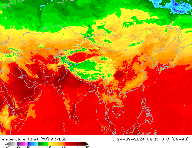 Temperature (2m) ARPEGE Út 24.09.2024 06 UTC