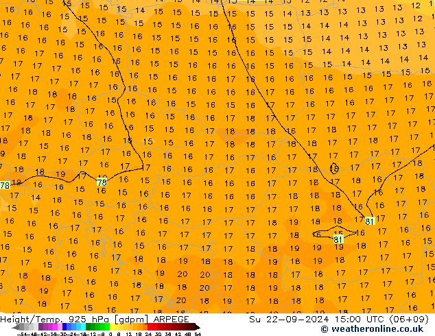 Height/Temp. 925 hPa ARPEGE Su 22.09.2024 15 UTC