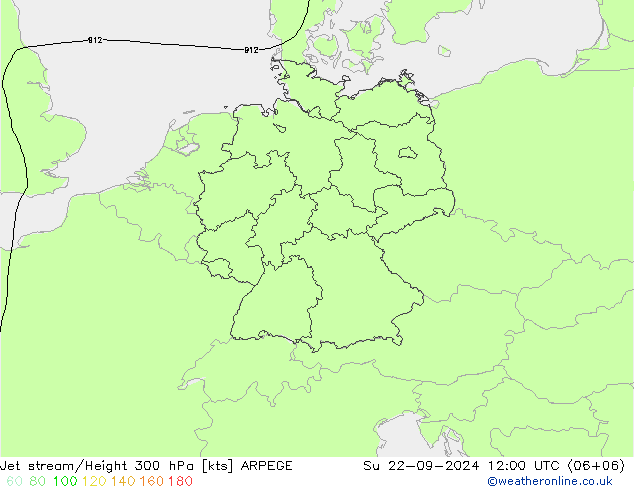 Jet stream/Height 300 hPa ARPEGE Su 22.09.2024 12 UTC