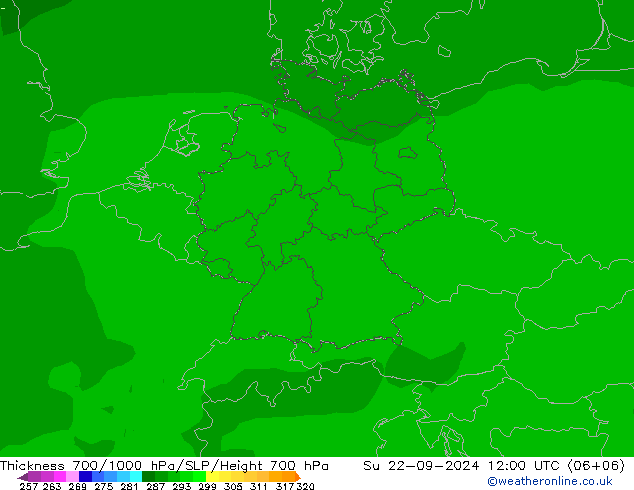 Thck 700-1000 hPa ARPEGE Su 22.09.2024 12 UTC