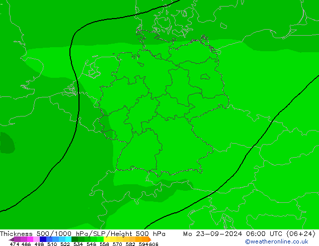 Schichtdicke 500-1000 hPa ARPEGE Mo 23.09.2024 06 UTC