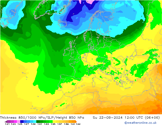 Schichtdicke 850-1000 hPa ARPEGE So 22.09.2024 12 UTC