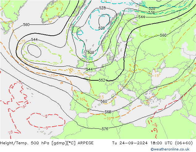 Hoogte/Temp. 500 hPa ARPEGE di 24.09.2024 18 UTC