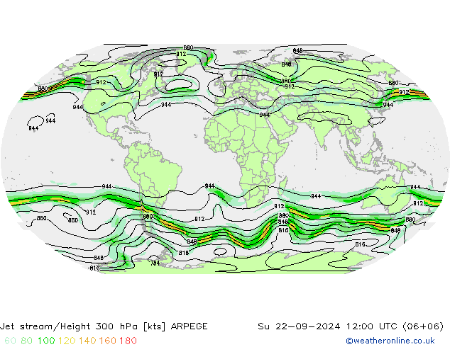 Jet stream/Height 300 hPa ARPEGE Ne 22.09.2024 12 UTC