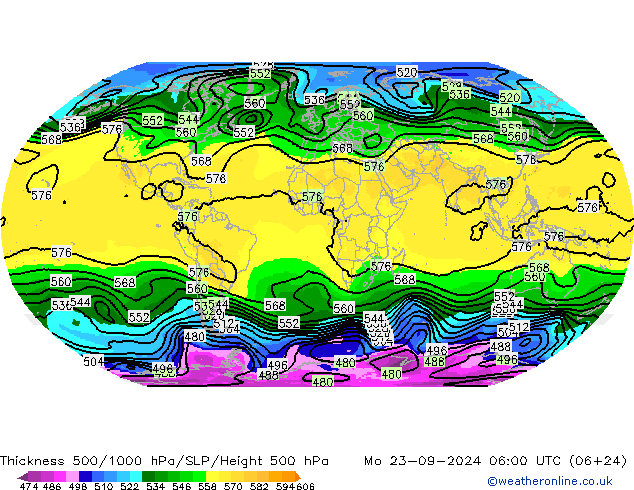 Schichtdicke 500-1000 hPa ARPEGE Mo 23.09.2024 06 UTC