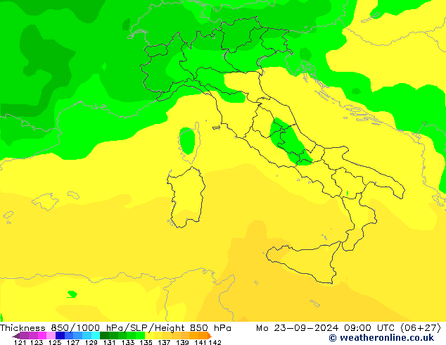 Thck 850-1000 hPa ARPEGE Mo 23.09.2024 09 UTC