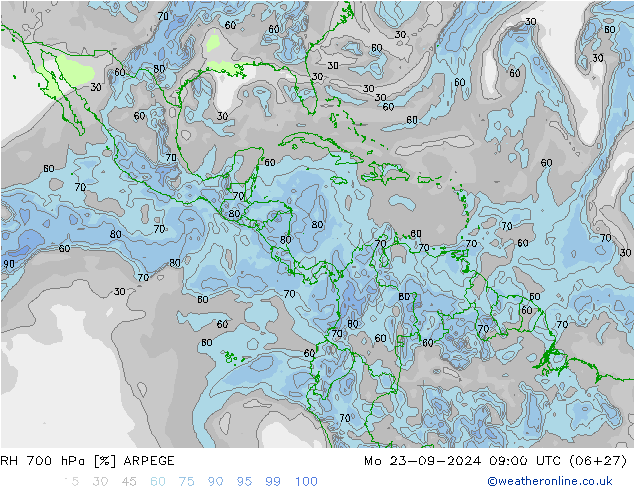 RH 700 hPa ARPEGE lun 23.09.2024 09 UTC