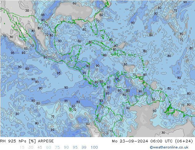 RH 925 hPa ARPEGE lun 23.09.2024 06 UTC