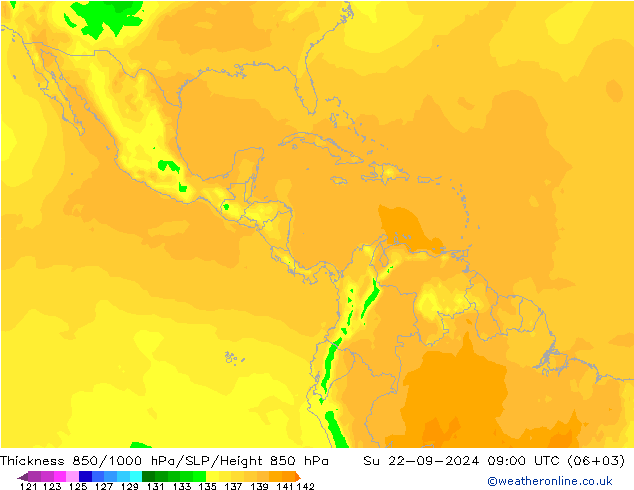 Dikte 850-1000 hPa ARPEGE zo 22.09.2024 09 UTC